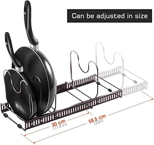 Tisany Pot and Pan Organizers Rack For Cabinet, Pan Organizer Rack Holder for Cabinet Kitchen, Pan Pot Lid Organizer Rack with Adjustable Dividers (7 Dividers & Expandable, metal, Black, Tiered Shelf)