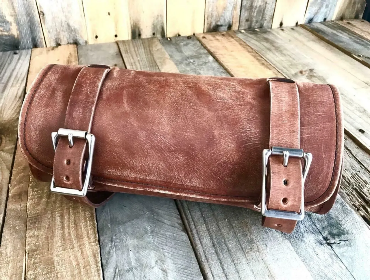 Tool Roll Harley Sportster Softail Chopper Bobber Indian Spring Seat Brown Dist Leather