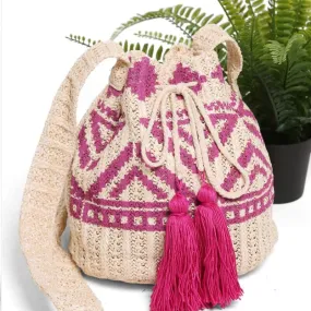 Tribal Straw Crossbody Bucket Bag  211-5 (1 unit)