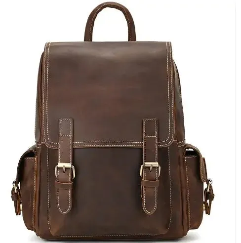 Versatile Medium-Sized Crazy Horse Leather Men's Retro Backpack