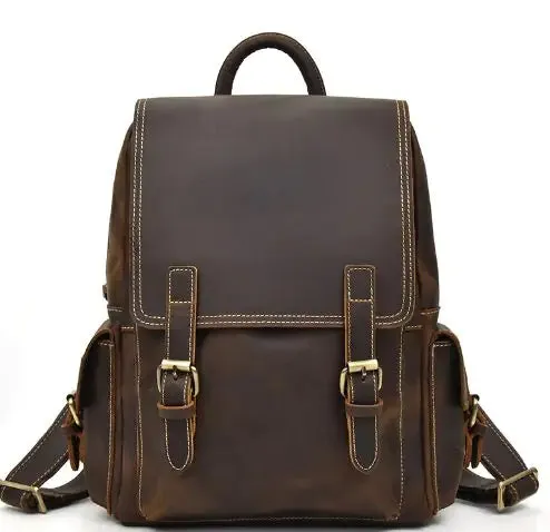 Versatile Medium-Sized Crazy Horse Leather Men's Retro Backpack