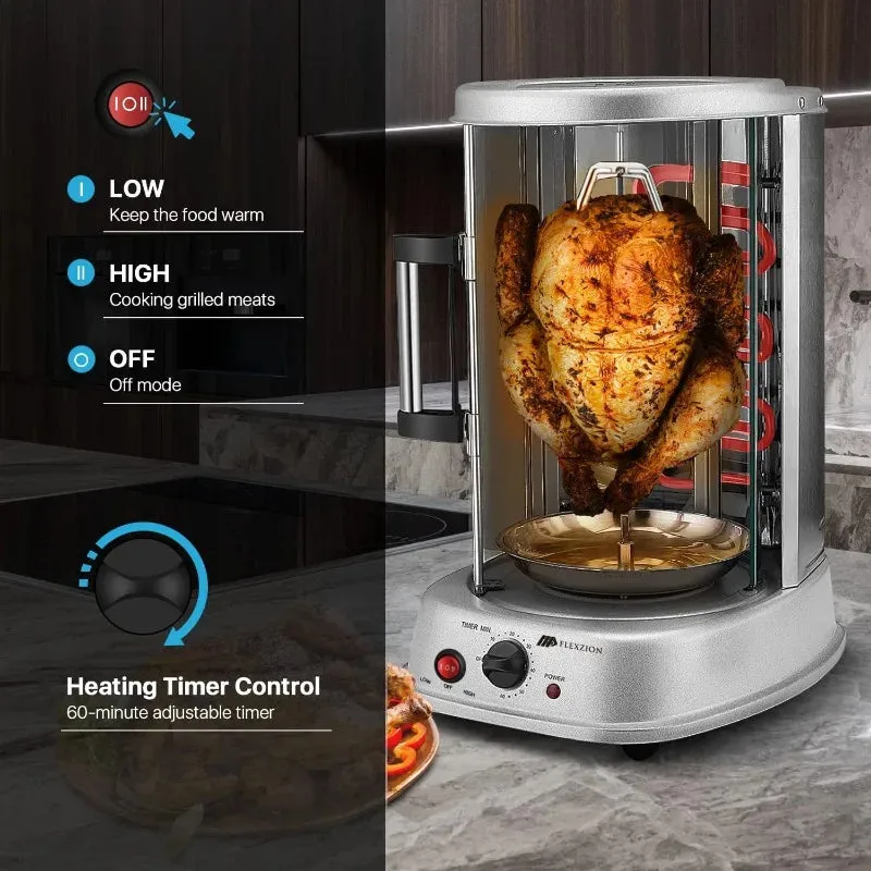 Vertical Rotisserie Oven Grill-Countertop Stainless Steel Rotating Oven