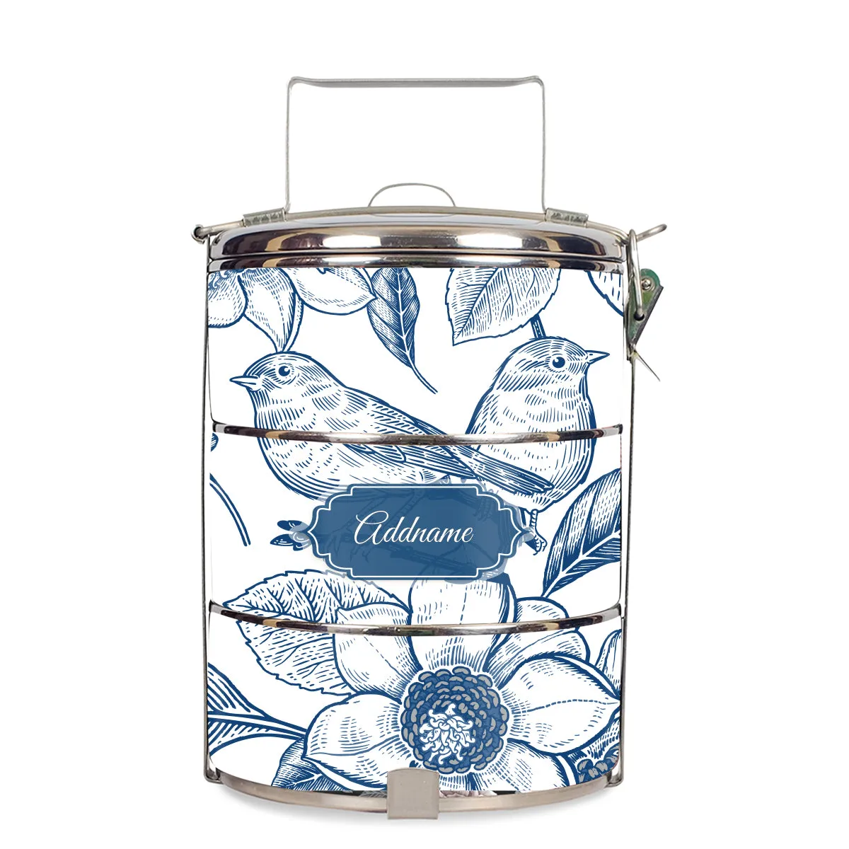 Vintage Birds Artline Series 3-Tier Standard Medium 14cm Tiffin Carrier [FREE Custom Add Name]