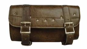 VS112DB Vance Leather Distressed Brown 2 Strap Studded Tool Bag with Quick Releases