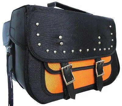 VS261 Vance Leather Medium Slant Studded Textile Saddle Bag