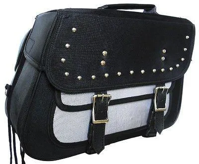 VS261 Vance Leather Medium Slant Studded Textile Saddle Bag