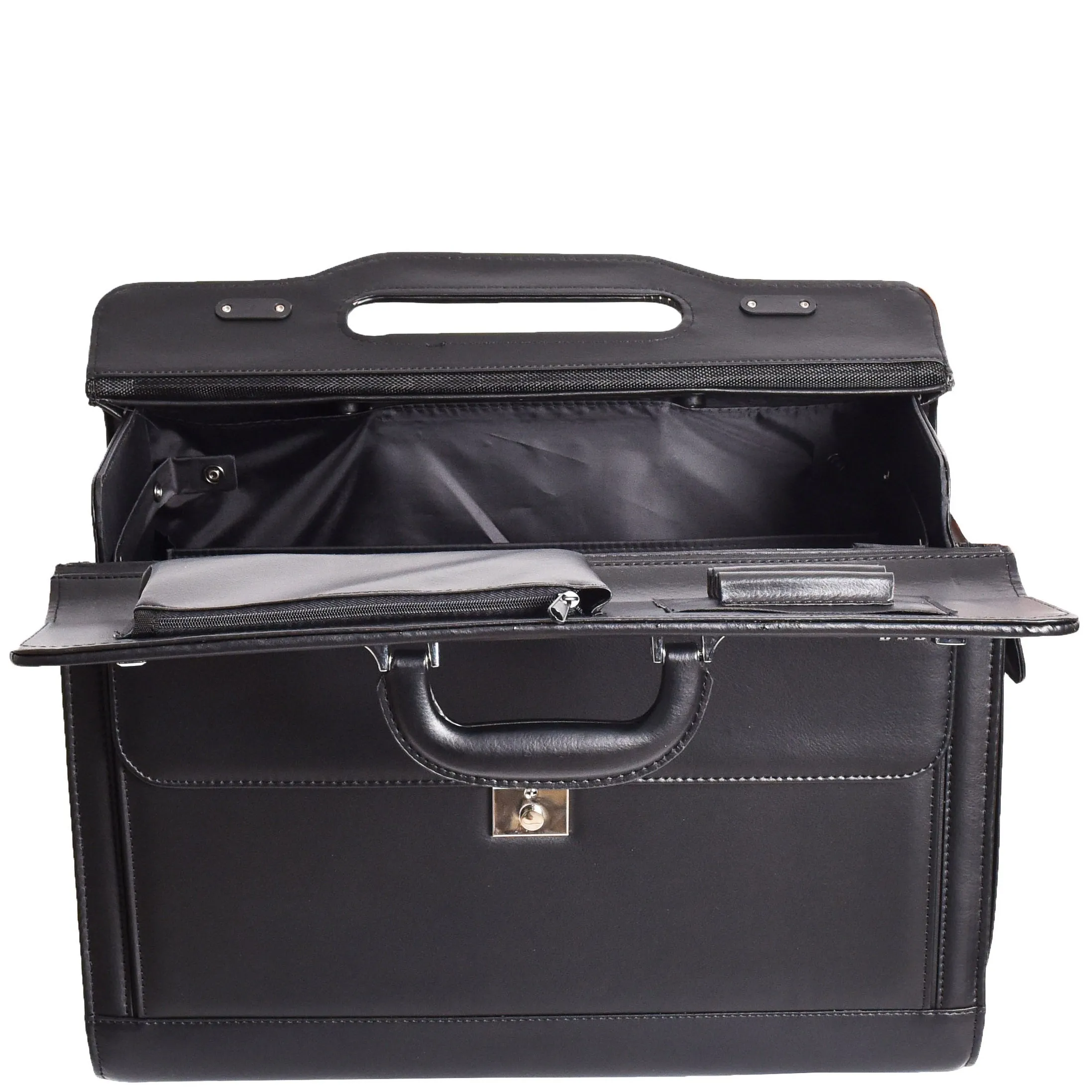 Wheeled Faux Leather Pilot Case Flight Carry on Cabin Bag HOL691 Black