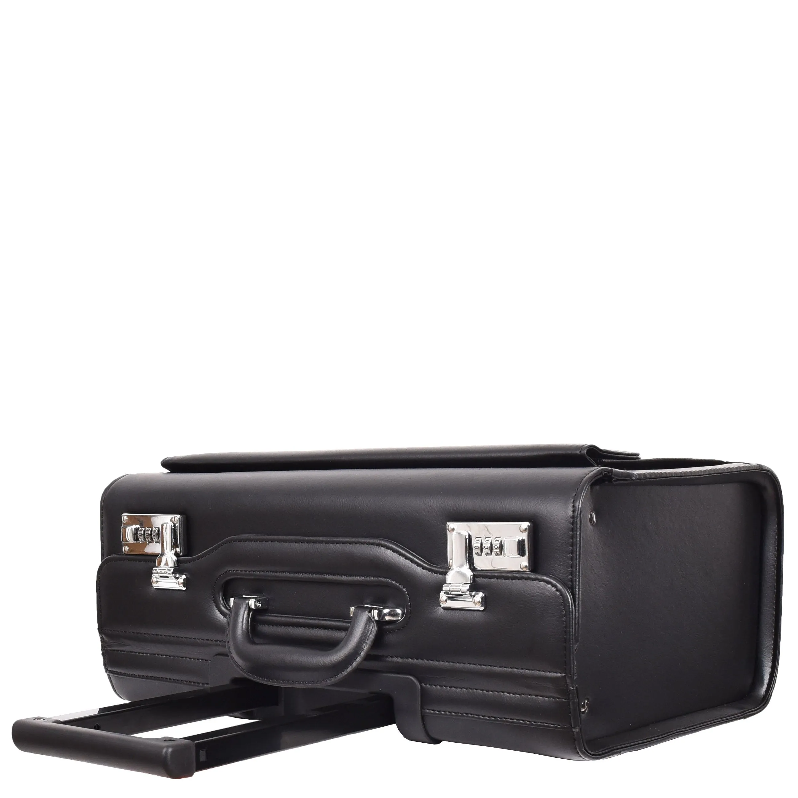 Wheeled Faux Leather Pilot Case Flight Carry on Cabin Bag HOL691 Black