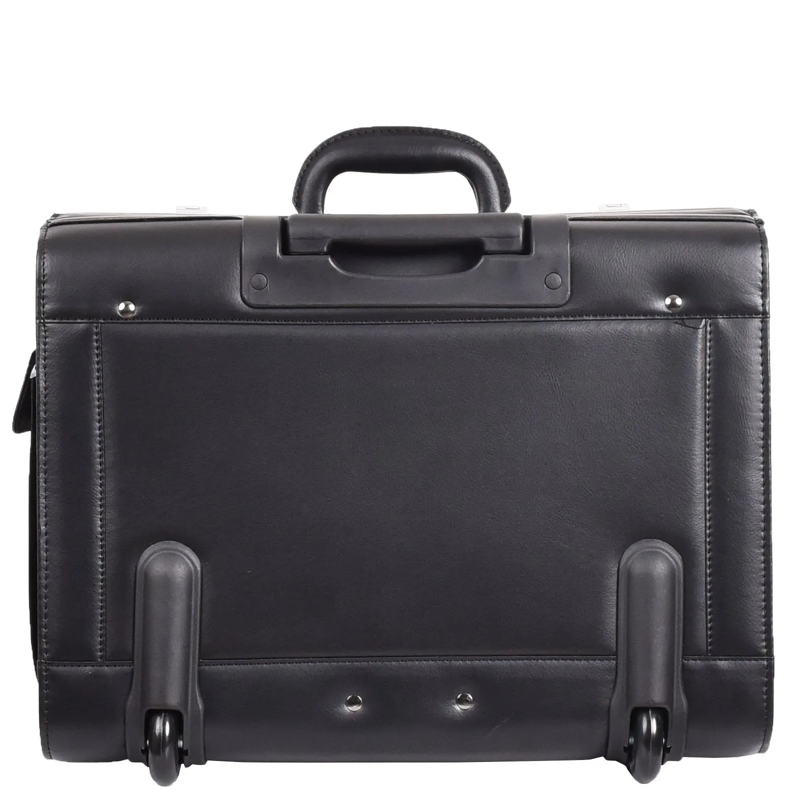 Wheeled Faux Leather Pilot Case Flight Carry on Cabin Bag HOL691 Black