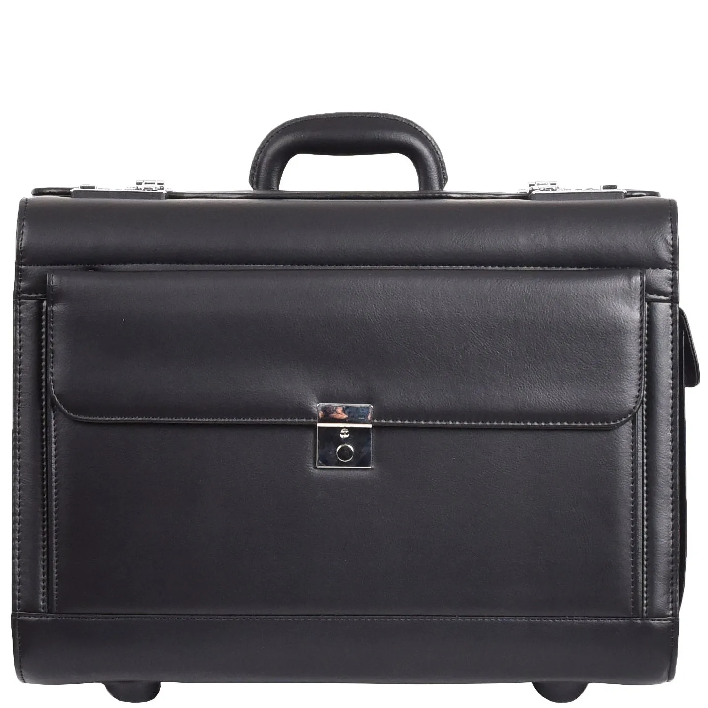 Wheeled Faux Leather Pilot Case Flight Carry on Cabin Bag HOL691 Black