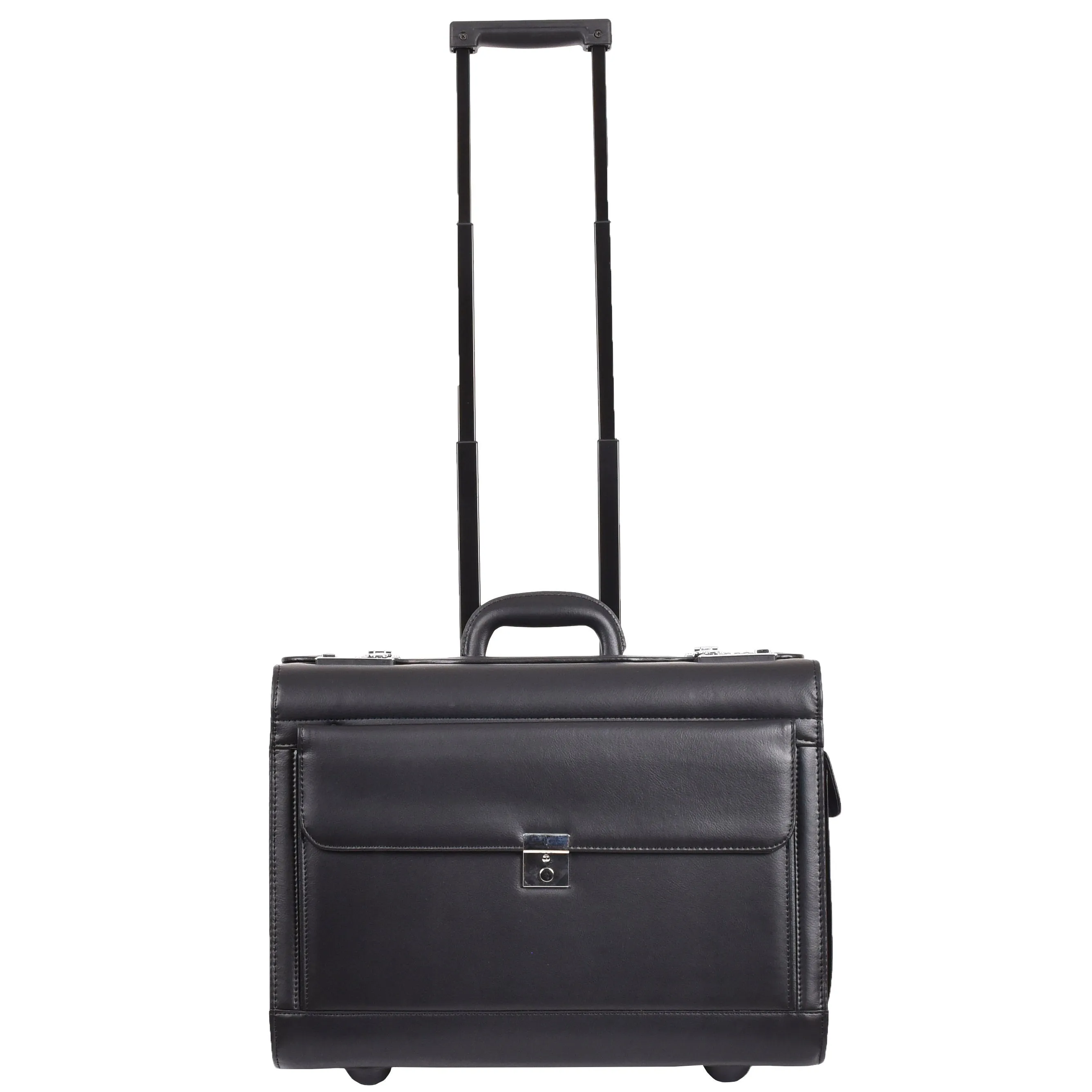 Wheeled Faux Leather Pilot Case Flight Carry on Cabin Bag HOL691 Black