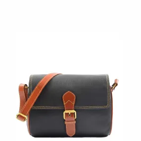 Women Genuine Leather Crossbody Bag Satchel Saddle HANNAH Black/Tan