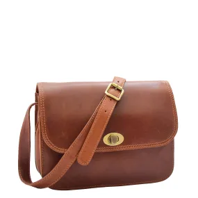 Womens Crossbody Bag Real Leather Messenger Organizer Handbag Alexandria Chestnut