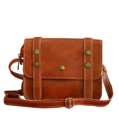 Women's Crossbody Vintage Faux Leather Studded Bag - Brown