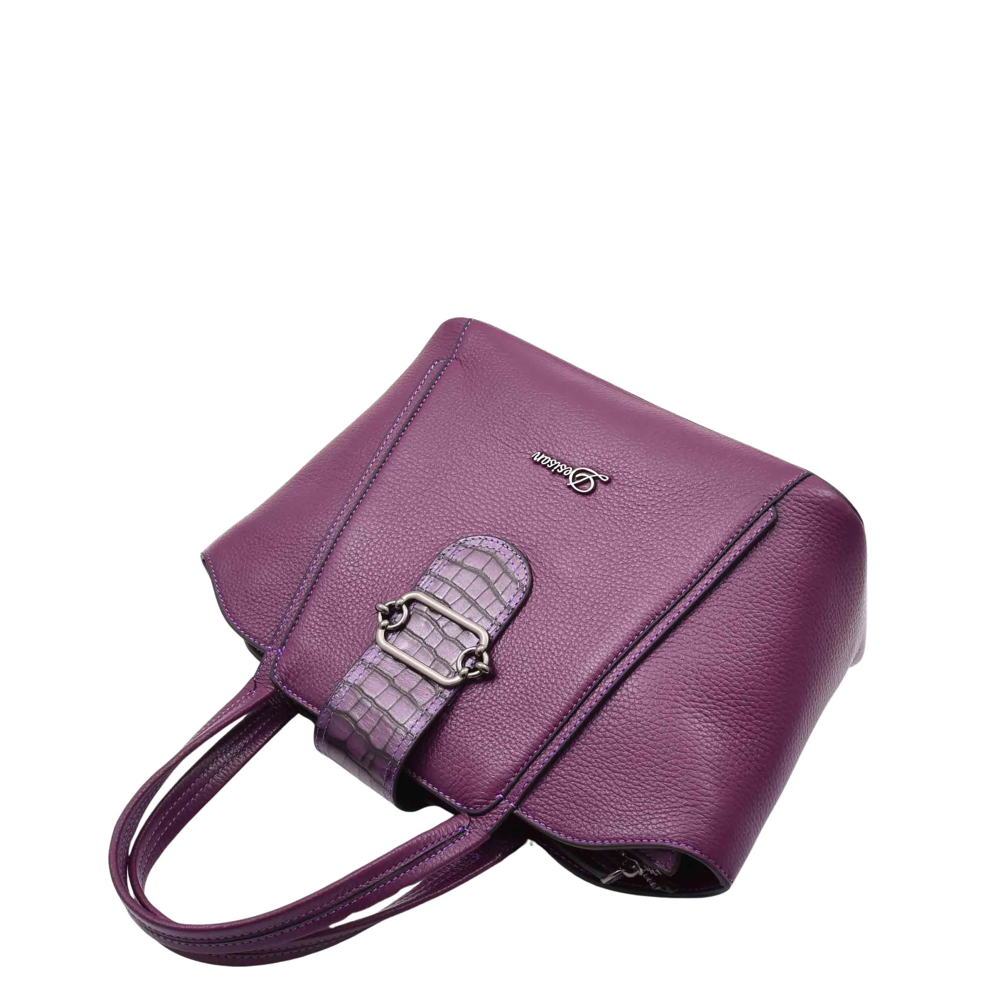 Womens Fashion Leather Handbag Adjustable Strap Bag JANE Purple