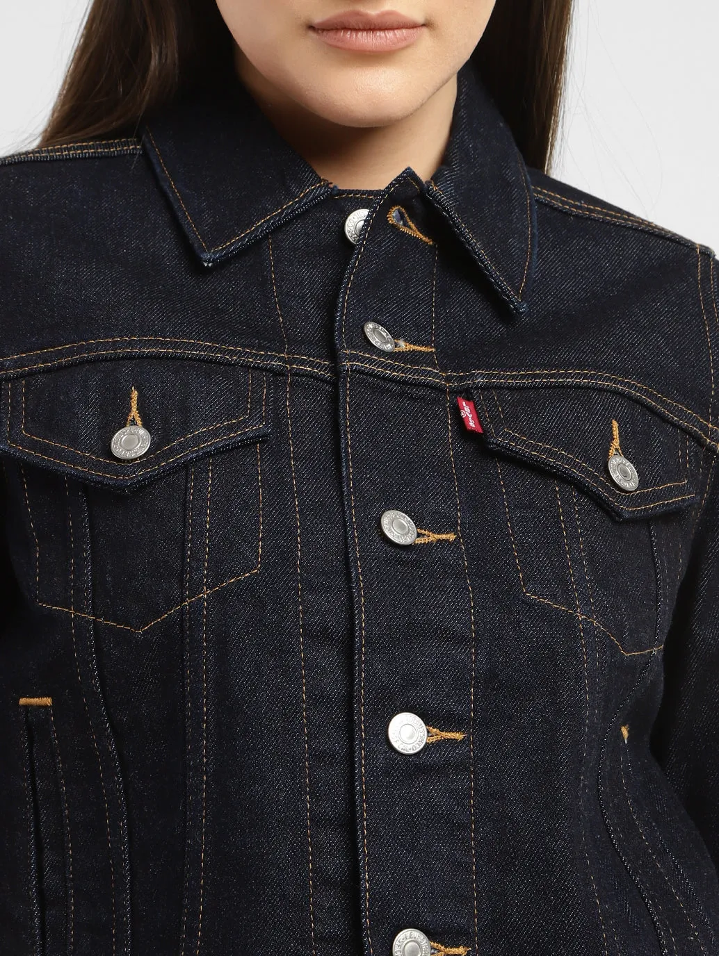 Women's Solid Spread Collar Denim Jacket