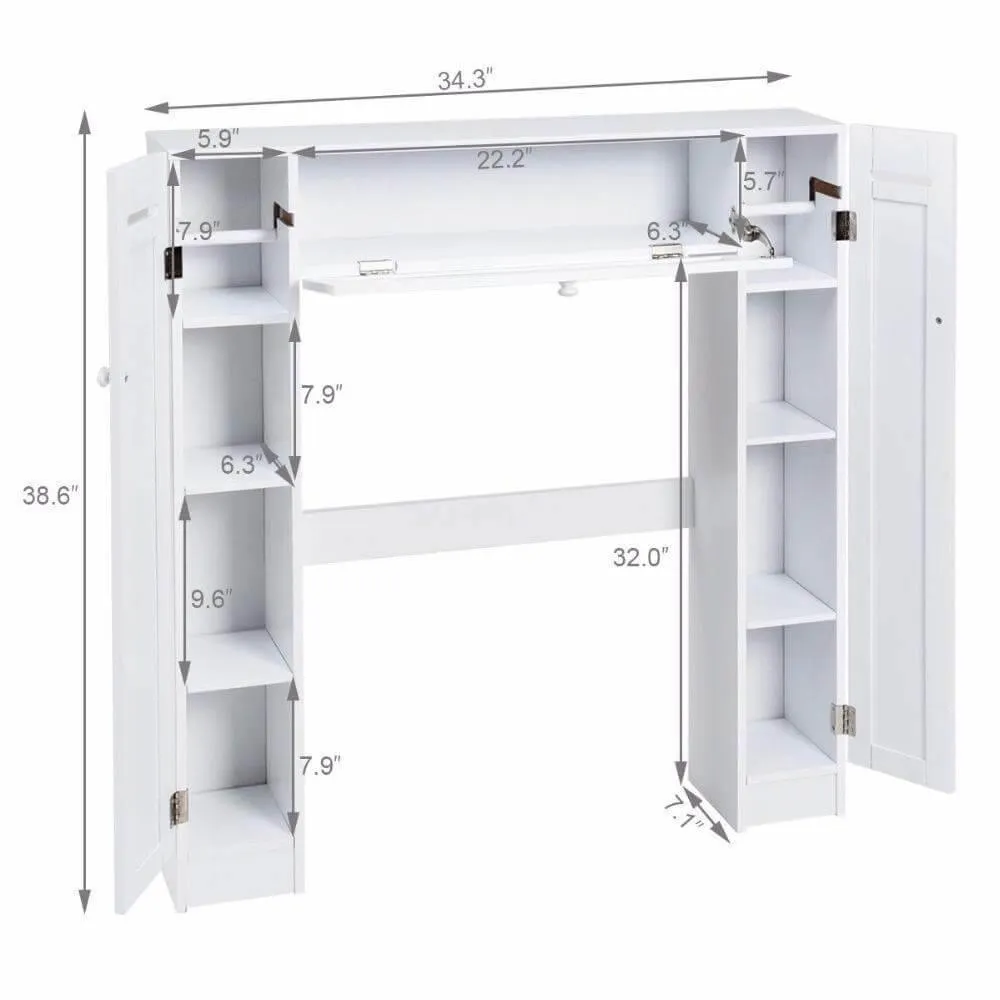 Wooden White Shelf Over The Toilet Storage Cabinet Drop Door Spacesaver Modern Bathroom Cabinets