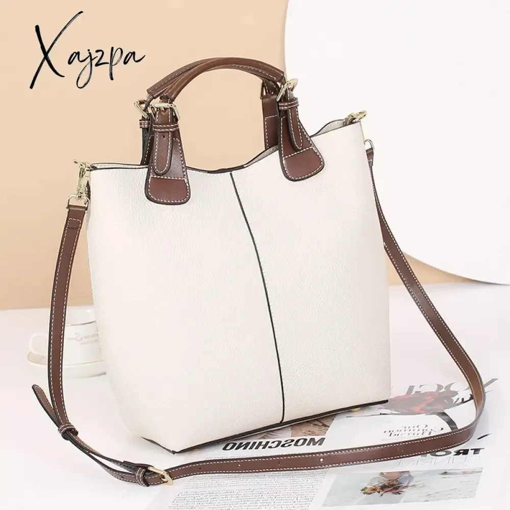 Xajzpa - Luxury women's bag new bag women's togo leather bucket bag first layer cowhide bag portable shoulder messenger bag