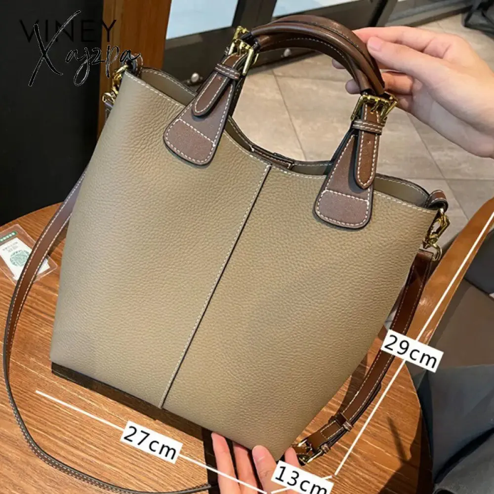 Xajzpa - Luxury women's bag new bag women's togo leather bucket bag first layer cowhide bag portable shoulder messenger bag