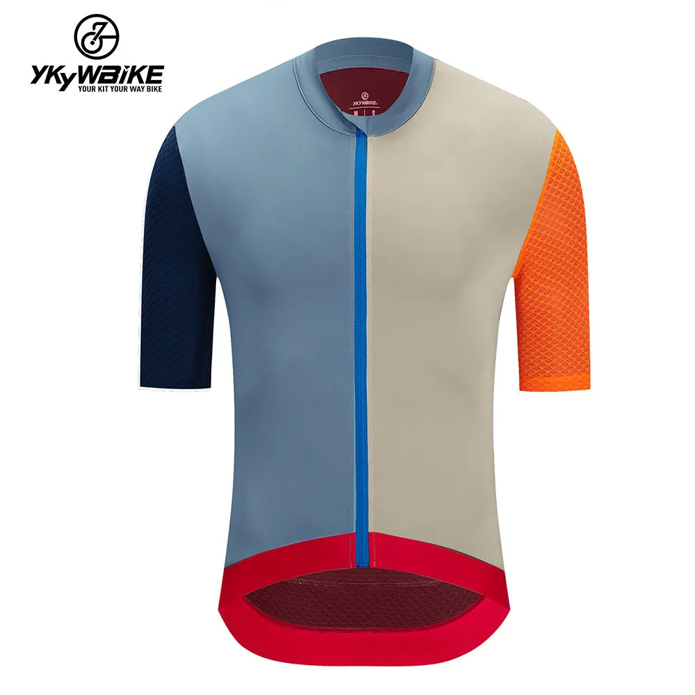 YKYW 2024 Men's New Cycling Jersey Moisture Wicking Quick Dry Multiple Color Combinations Colorblocking Dark Blue Brown