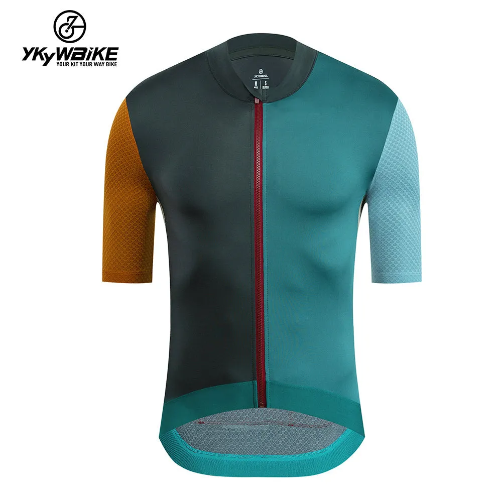 YKYW 2024 Men's New Cycling Jersey Moisture Wicking Quick Dry Multiple Color Combinations Colorblocking Dark Blue Brown