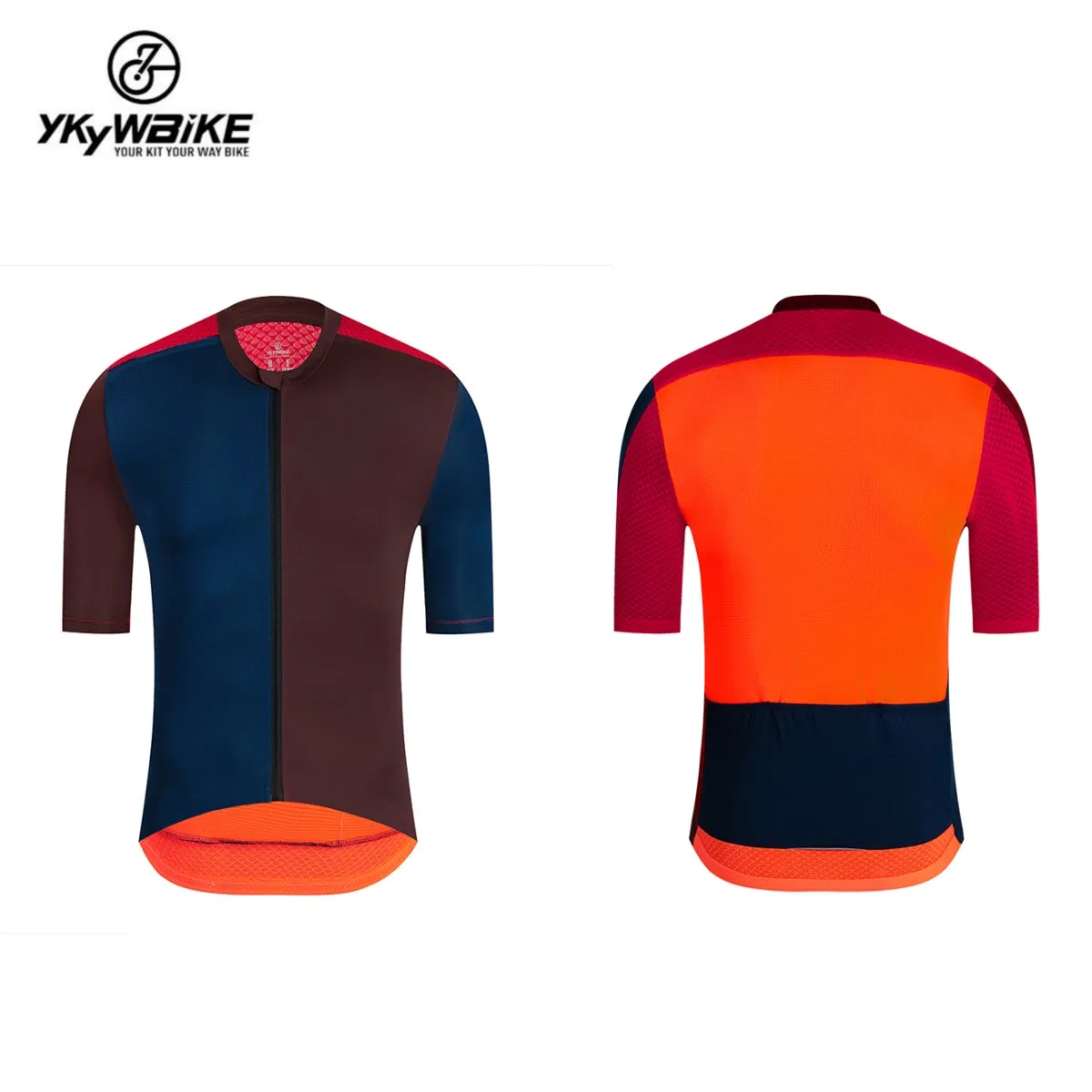 YKYW 2024 Men's New Cycling Jersey Moisture Wicking Quick Dry Multiple Color Combinations Colorblocking Dark Blue Brown