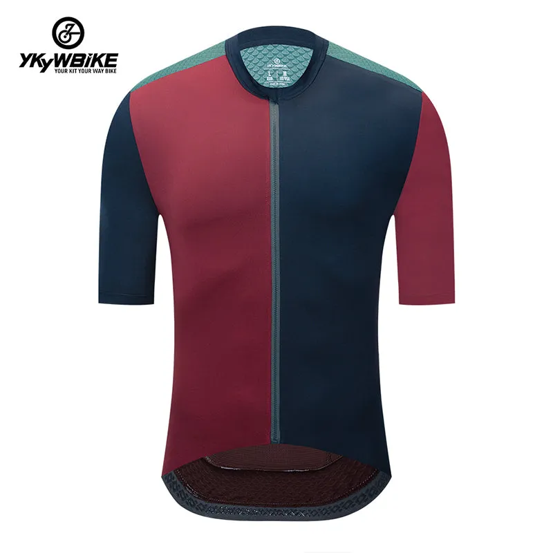 YKYW 2024 Men's New Cycling Jersey Moisture Wicking Quick Dry Multiple Color Combinations Colorblocking Dark Blue Brown