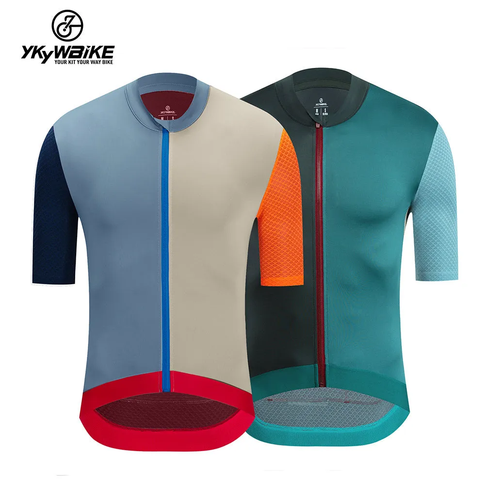 YKYW 2024 Men's New Cycling Jersey Moisture Wicking Quick Dry Multiple Color Combinations Colorblocking Dark Blue Brown