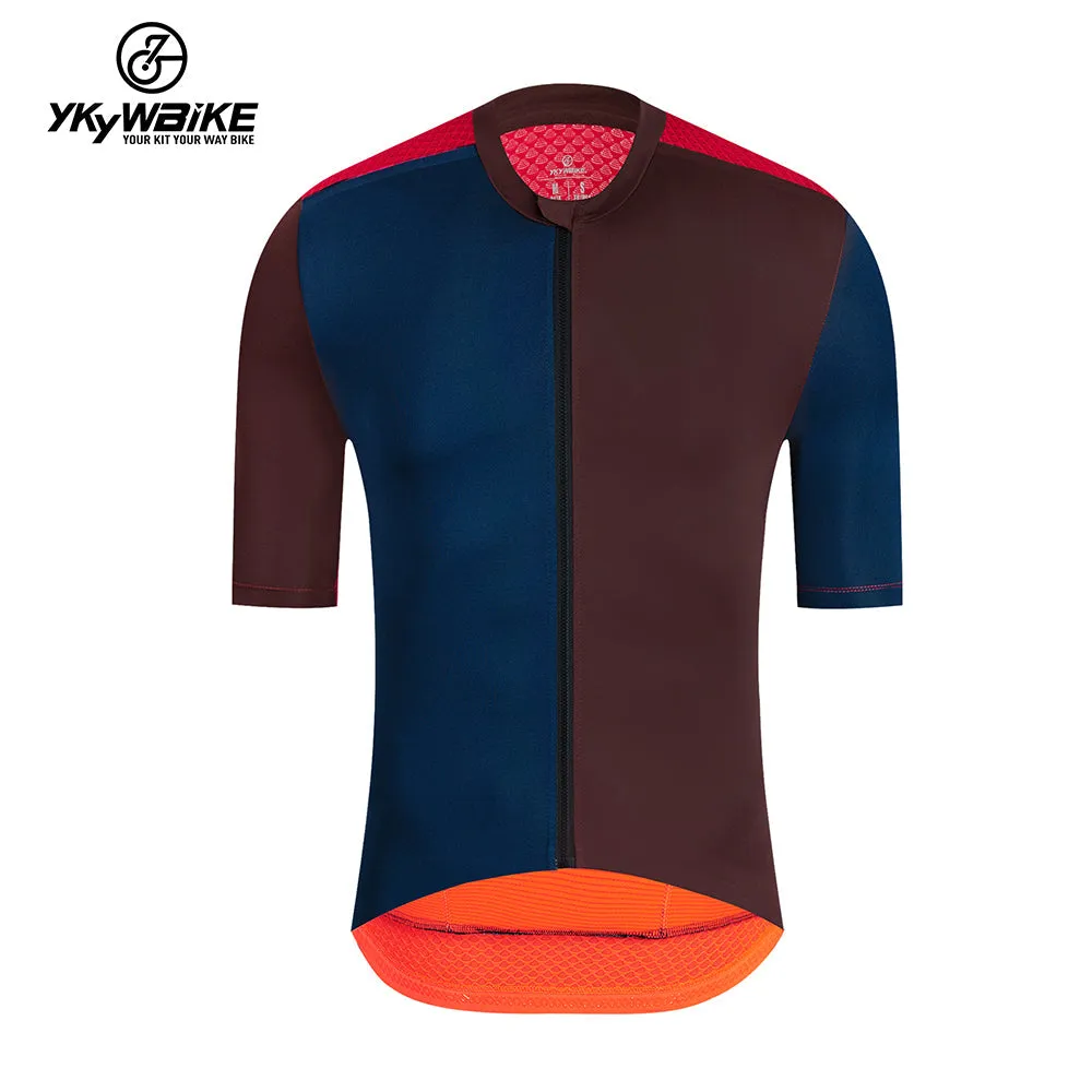 YKYW 2024 Men's New Cycling Jersey Moisture Wicking Quick Dry Multiple Color Combinations Colorblocking Dark Blue Brown